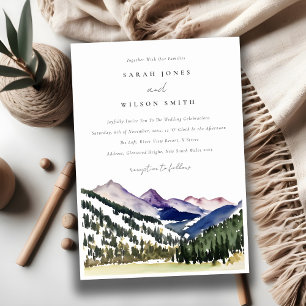 Rocky Snow Mountain Watercolor Landscape Wedding Invitation