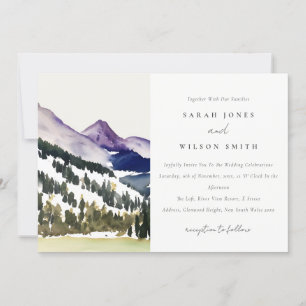 Rocky Snow Mountain Watercolor Landscape Wedding Invitation