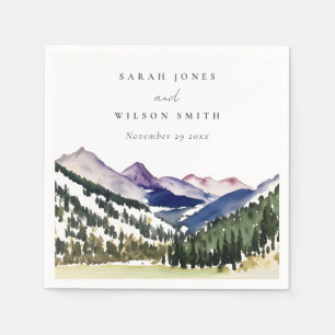 Rocky Snow Mountain Watercolor Landscape Wedding Napkin