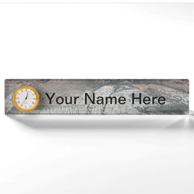 Rocky Surface Clock Name Desk Plate (Front)