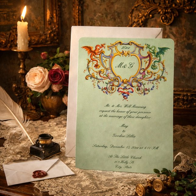Rococo 1793 Crest With Mediaeval Dragons Monogram  Invitation (Creator Uploaded)