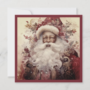 Rococo Black Santa White Beard Floral Accent Holiday Card