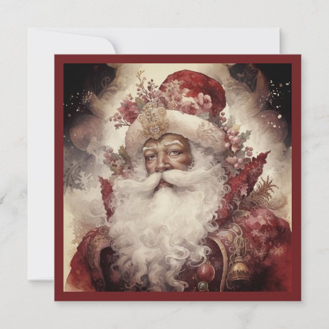 Rococo Black Santa White Beard Starry Sky Holiday Card (Front)