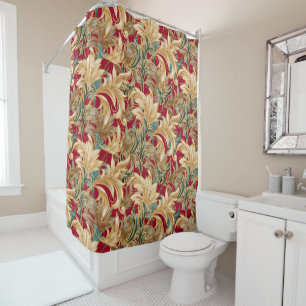 Rococo Bliss Pattern   Red-Green-Gold Shower Curtain