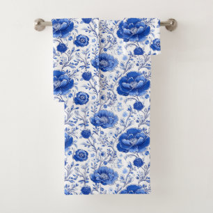 Rococo Blue Floral Elegance Bath Towel Set