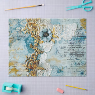 Rococo Blue Gold Italian Romantic  Tissue Paper