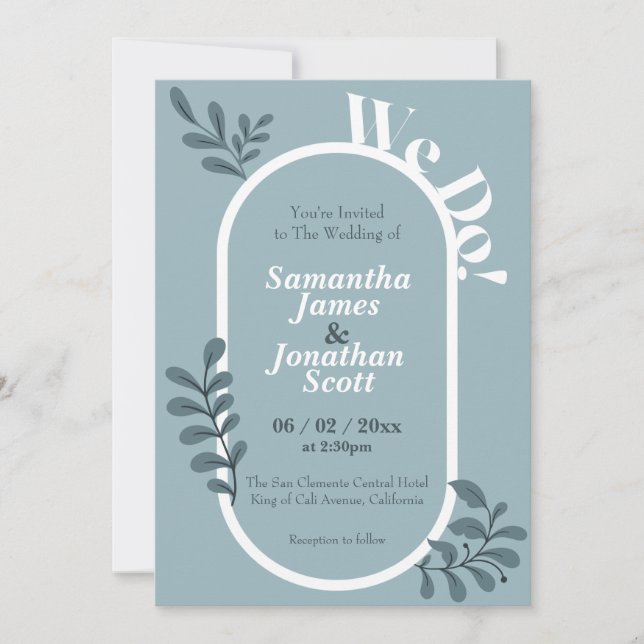 Rococo Blue Simple Wedding Invitation (Front)