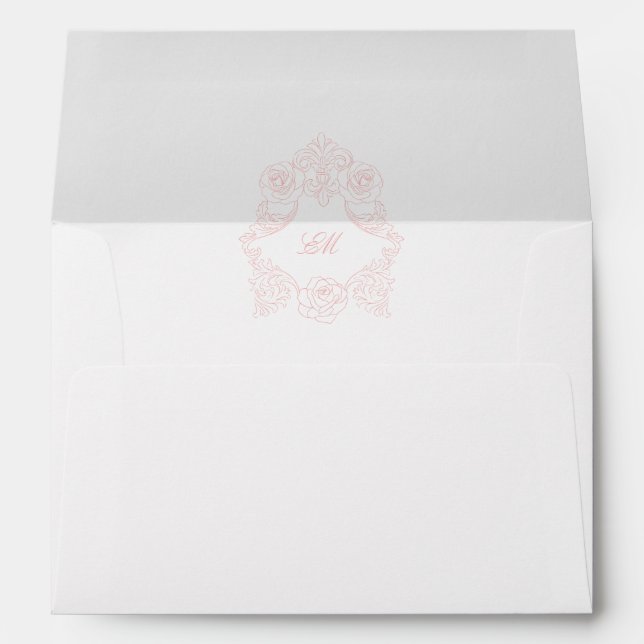 Rococo Blush Pink Pre-Addressed Wedding Invitation Envelope (Back (Bottom))