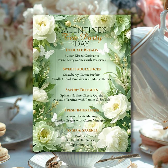 Rococo Butterfly Garden Galentine Tea Party Menu Invitation (Creator Uploaded)
