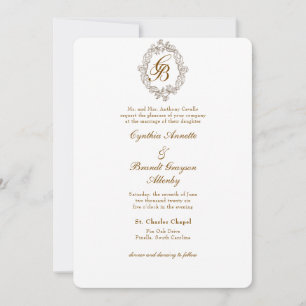 Rococo Crest Mocha Monochrome Monogram Invitation