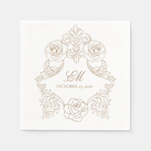 Rococo Crest Monogram Golden Brown Wedding Logo Napkin
