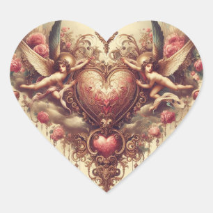 Rococo Cupids and heart Heart Sticker