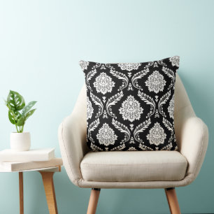 Rococo Damask 2Way Big Pattern BW Cushion