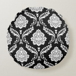 Rococo Damask 2Way Big Pattern BW Round Cushion