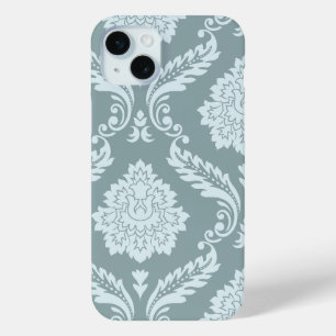 Rococo Damask Art I Duck Egg Blue+Teal iPhone 15 Mini Case