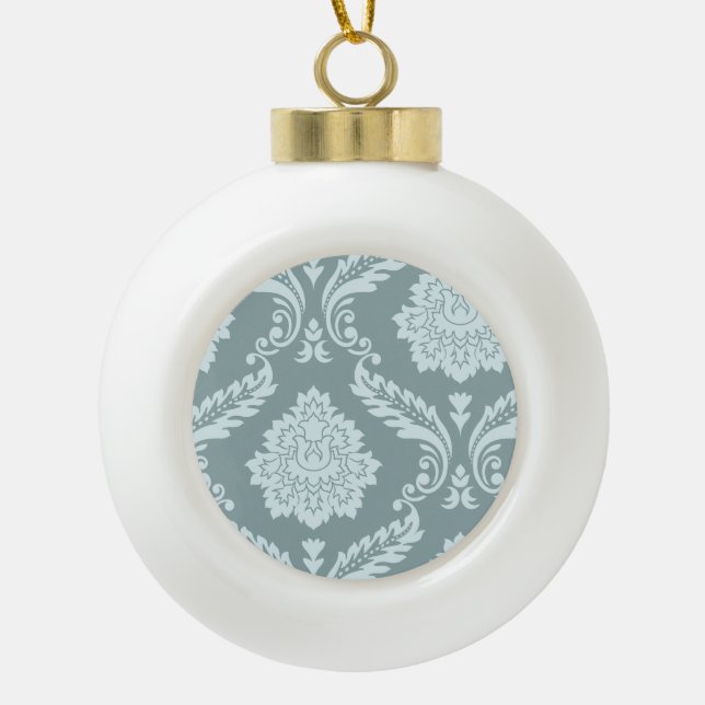 Rococo Damask Art I Duck Egg Blue+Teal Ceramic Ball Christmas Ornament (Front)