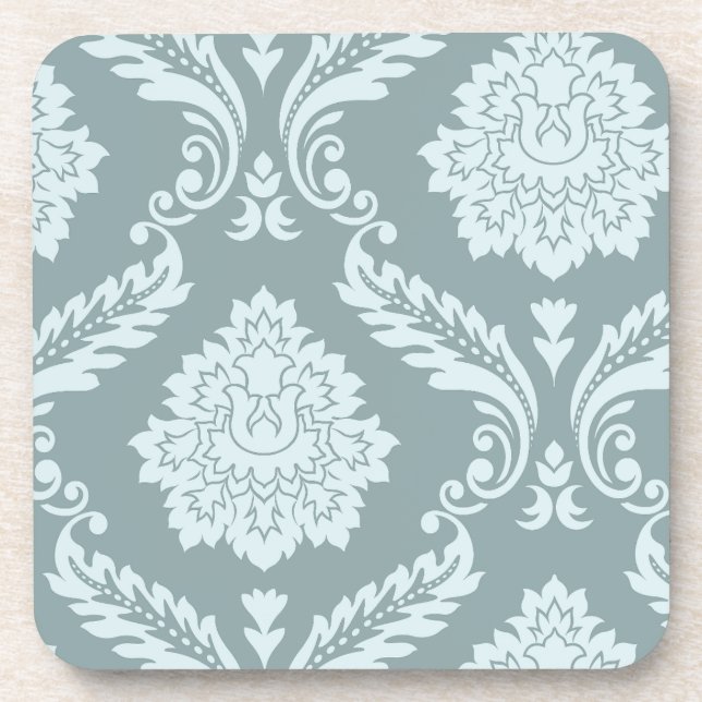 Rococo Damask Art I Duck Egg Blue+Teal Coaster (Front)