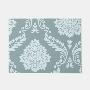 Rococo Damask Art I Duck Egg Blue+Teal Doormat