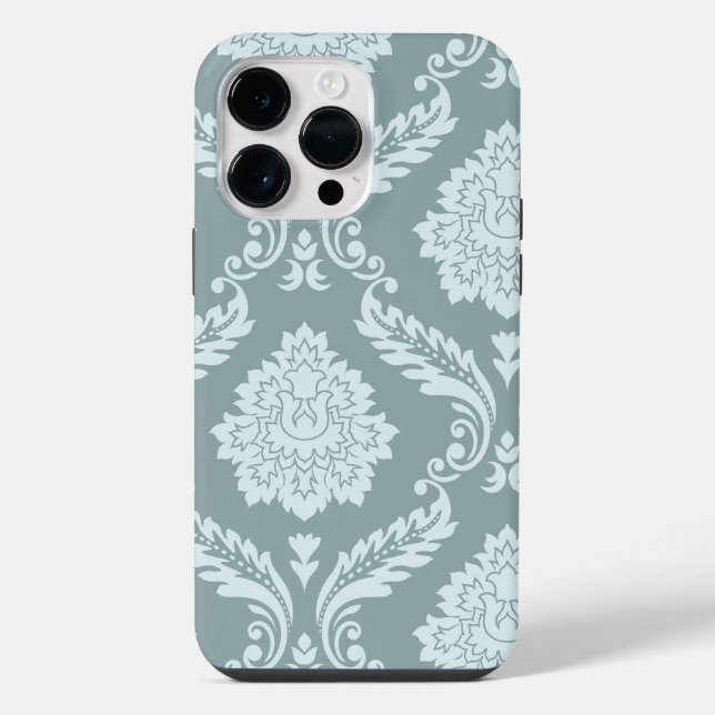 Rococo Damask Art I Duck Egg Blue+Teal iPhone Case (Back)