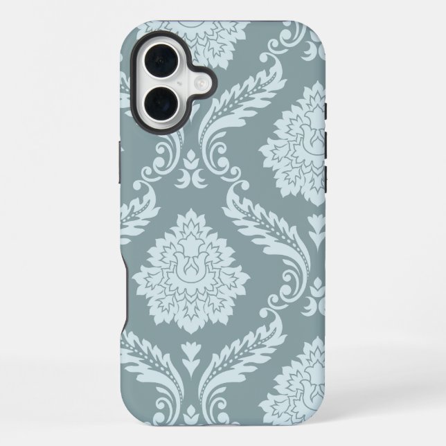 Rococo Damask Art I Duck Egg Blue+Teal iPhone Case (Back)