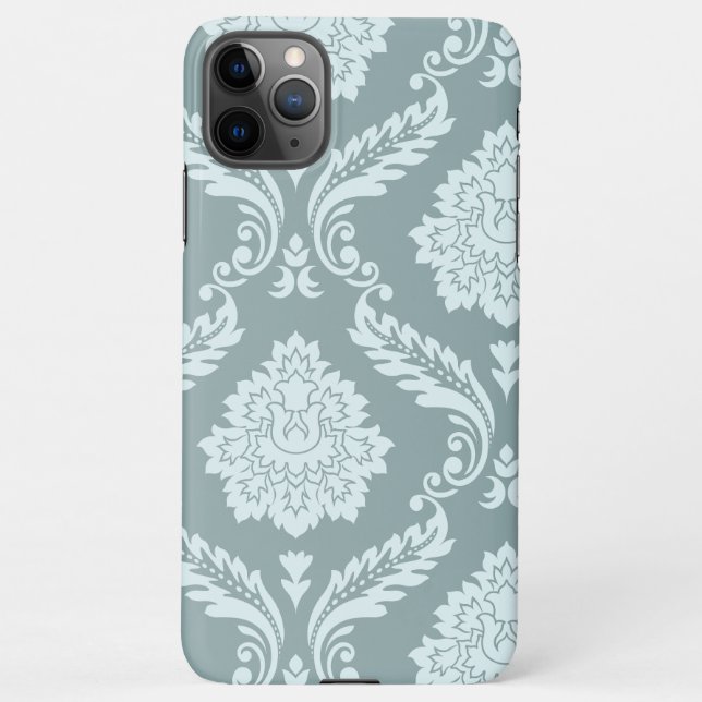 Rococo Damask Art I Duck Egg Blue+Teal iPhone Case (Back)