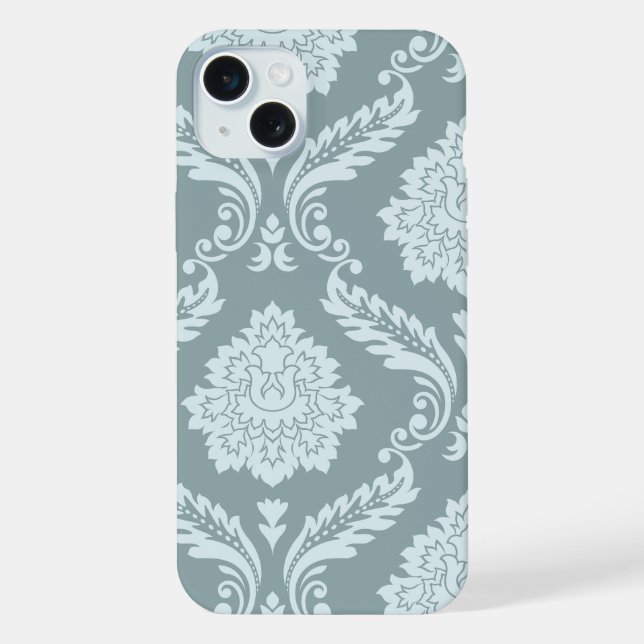 Rococo Damask Art I Duck Egg Blue+Teal iPhone Case (Back)