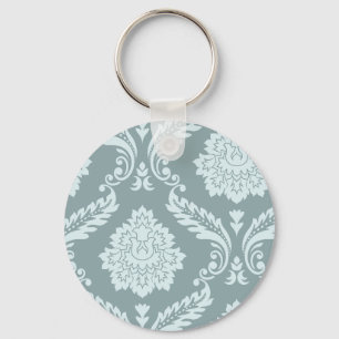 Rococo Damask Art I Duck Egg Blue+Teal Key Ring