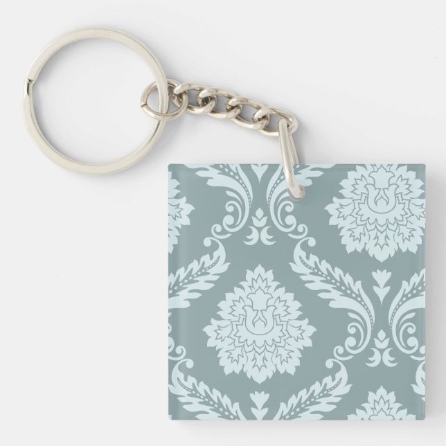Rococo Damask Art I Duck Egg Blue+Teal Key Ring (Front)