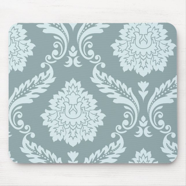 Rococo Damask Art I Duck Egg Blue+Teal Mouse Pad (Front)