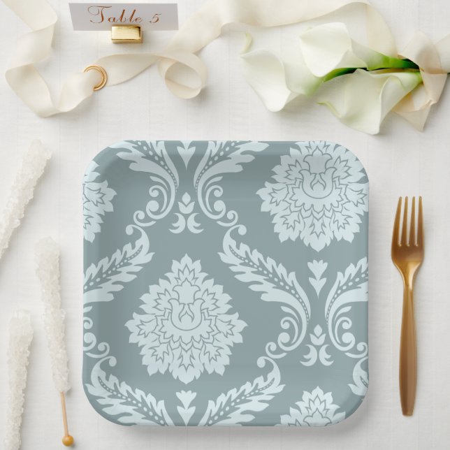 Rococo Damask Art I Duck Egg Blue+Teal Paper Plate (Wedding)