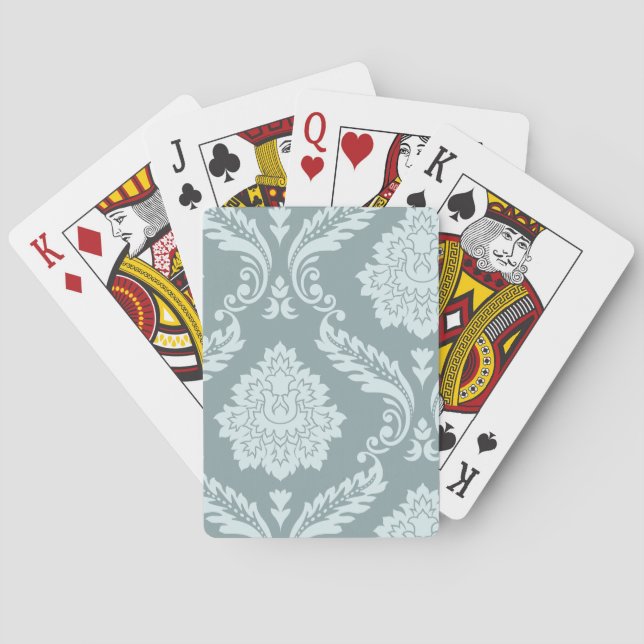 Rococo Damask Art I Duck Egg Blue+Teal Playing Cards (Back)