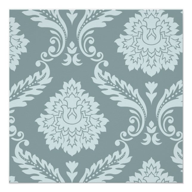Rococo Damask Art I Duck Egg Blue+Teal Poster (Front)