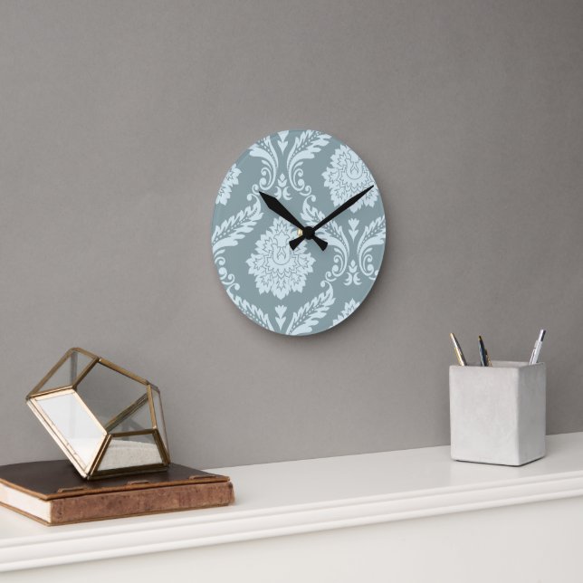 Rococo Damask Art I Duck Egg Blue+Teal Round Clock (Office)