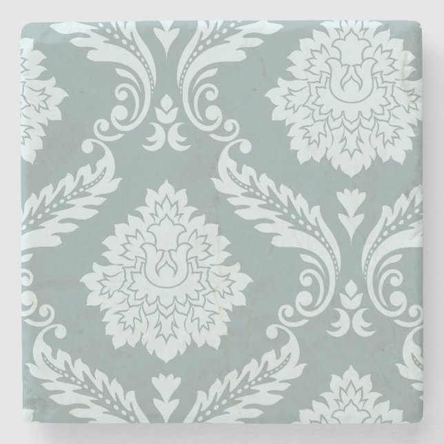 Rococo Damask Art I Duck Egg Blue+Teal Stone Coaster (Front)