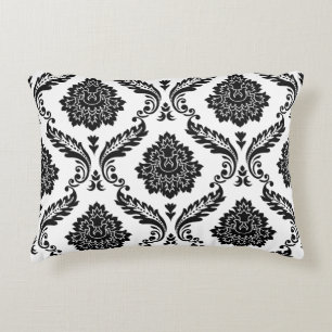Rococo Damask Big Pattern Black on White Decorative Cushion