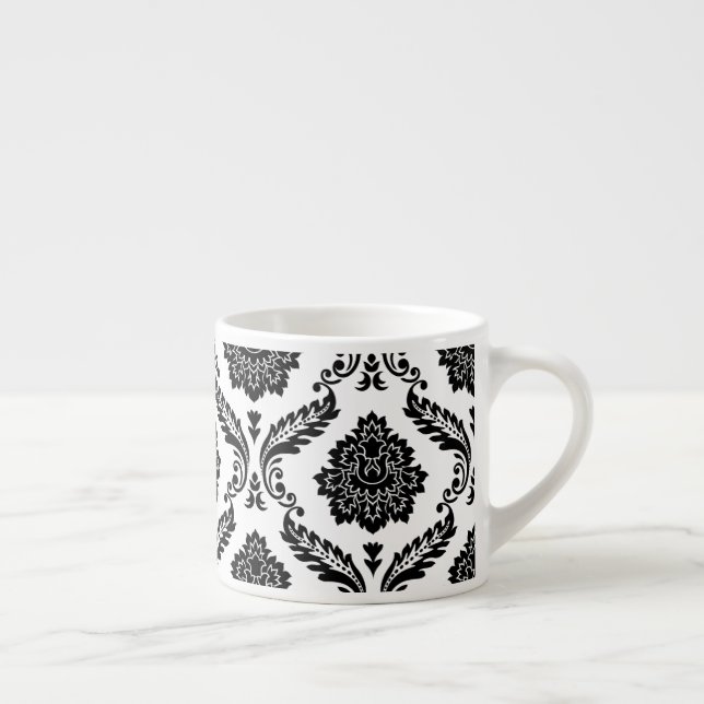 Rococo Damask Big Pattern Black on White Espresso Cup (Right)