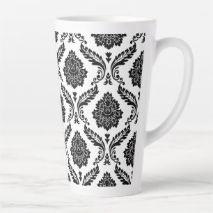 Rococo Damask Big Pattern Black on White Latte Mug