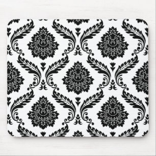 Rococo Damask Big Pattern Black on White Mouse Pad