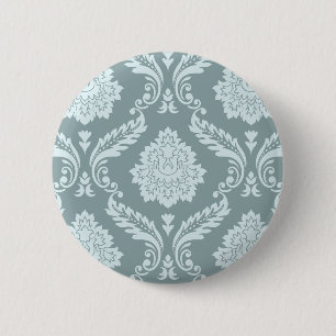Rococo Damask Big Pattern Duck Egg Blue+Teal 6 Cm Round Badge