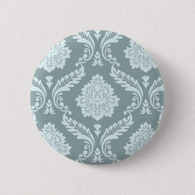 Rococo Damask Big Pattern Duck Egg Blue+Teal 6 Cm Round Badge (Front)
