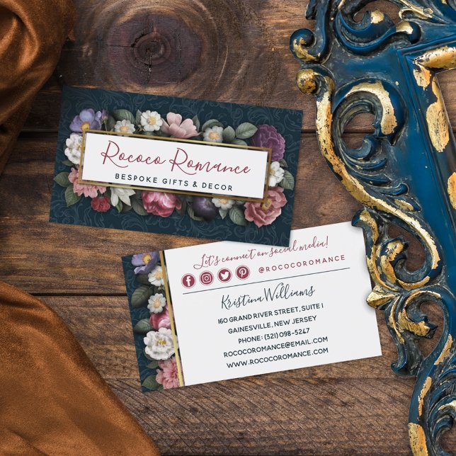 Rococo Damask & Elegant Floral Social Networking Business Card (Creator Uploaded)