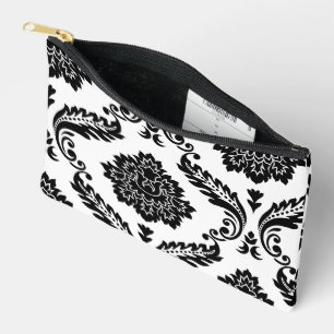 Rococo Damask Lg Off-Set Pattern Black on White Accessory Pouch