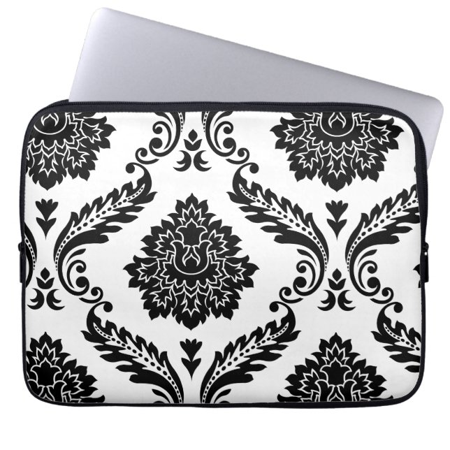Rococo Damask Lg Off-Set Pattern Black on White Laptop Sleeve (Front)
