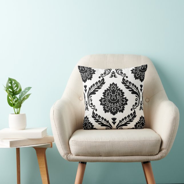 Rococo Damask Lg Pattern Black on White Cushion (Chair)