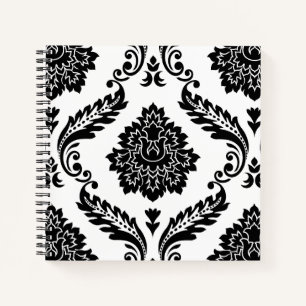 Rococo Damask Lg Pattern Black on White Notebook