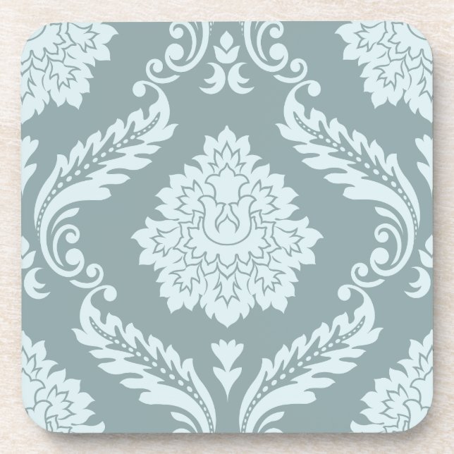 Rococo Damask Lg Pattern Duck Egg Blue+Teal Coaster (Front)