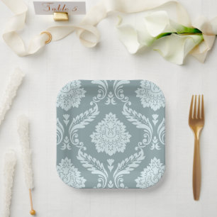 Rococo Damask Lg Pattern Duck Egg Blue+Teal Paper Plate