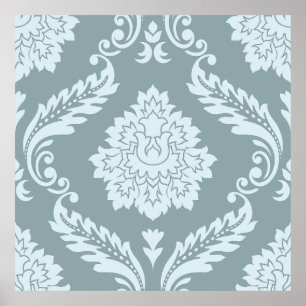 Rococo Damask Lg Pattern Duck Egg Blue+Teal Poster
