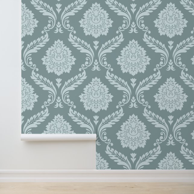 Rococo Damask Lg Pattern Duck Egg Blue+Teal Wallpaper (Application)