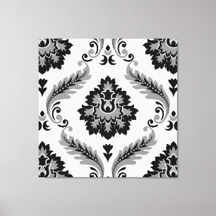 Rococo Damask Lg Pattern Grey Black White Canvas Print
